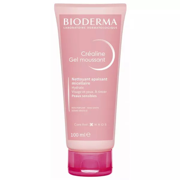 BIODERMA CREALINE GEL MOUSSANT PEAUX SENSIBLES NETTOYANT MICELLAIRE APAISANT VISAGE-YEUX 100ML