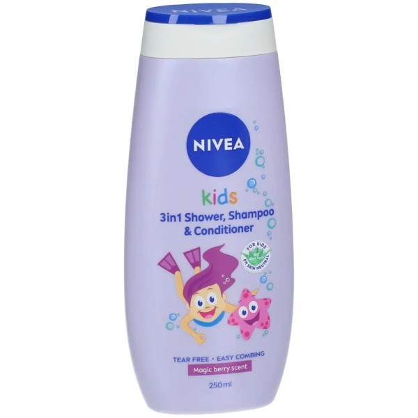 NIVEA KIDS 3IN1 SHOWER, SHAMPOO & CONDITIONER 250ML BERRY SCENT