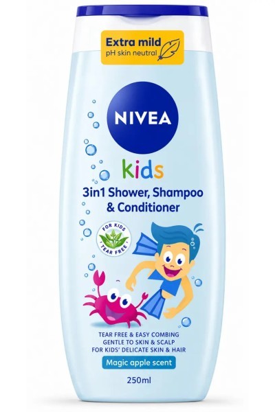 NIVEA KIDS 3IN1 SHOWER, SHAMPOO & CONDITIONER MAGIC APPLE SCENT 250ML